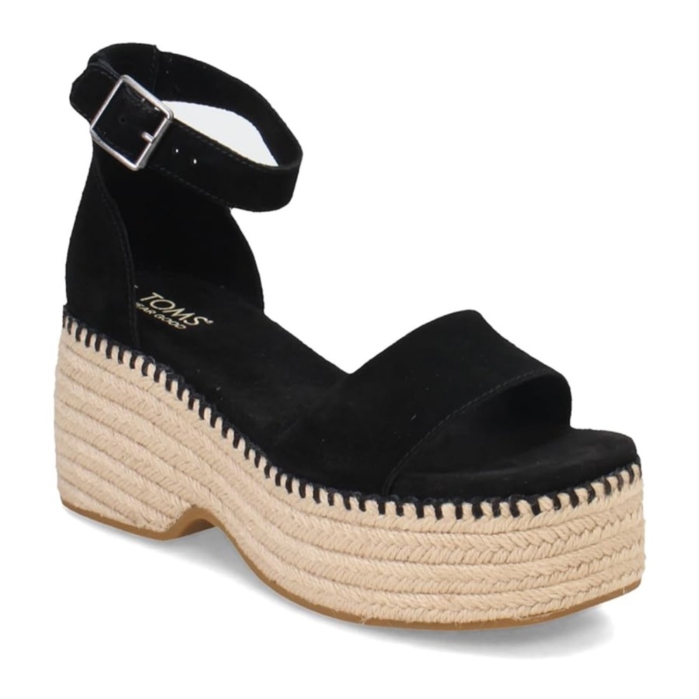 Tom’s LAILA black suede platform wedges - Picture 1 of 6